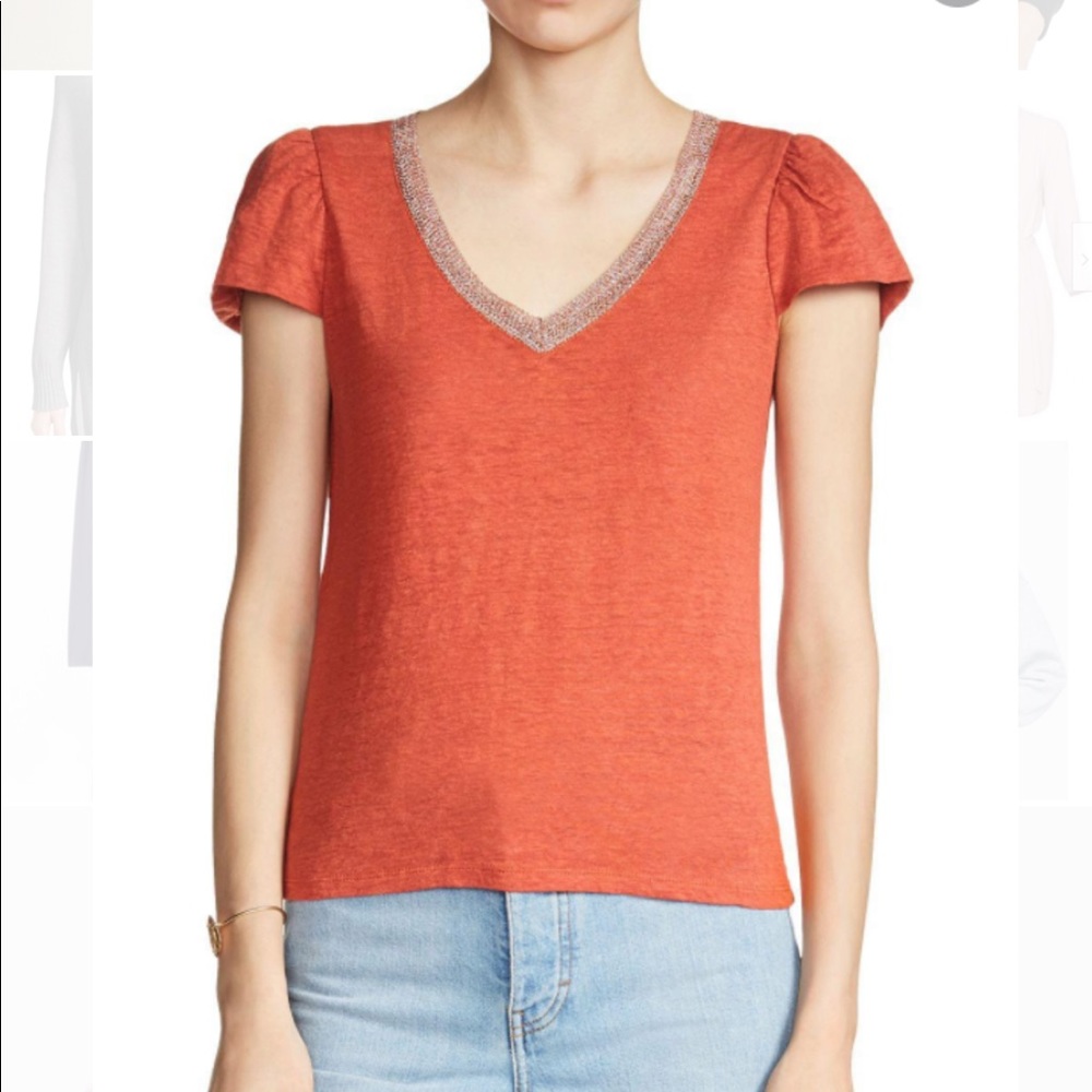 Make $120 Trocadero metallic trim v-neck tee size1